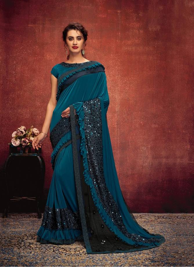 MAHOTSAV ESTELLA Latest Designer Fancy Praty Wear Self Striped Fabric Sequins And Thread Embroidery Lycra Heavy Saree Collection